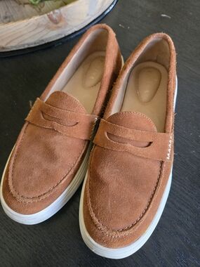 Women’s Suede Penny Loafers in Rust Brown